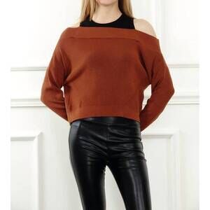 NEW ZERO DEGREE CELSIUS twofer drop shoulder sweater in mocha/black